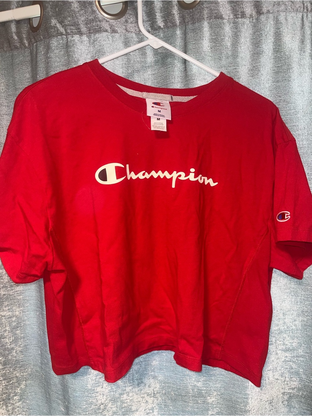 Champion Red Short Sleeve Tee with White Script Logo